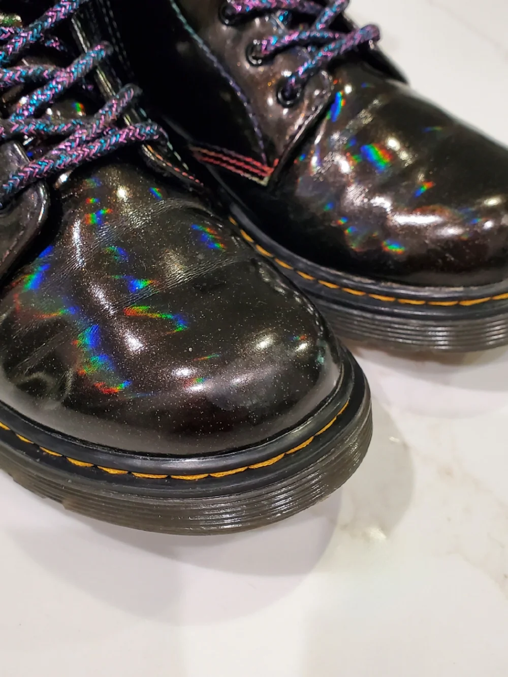 Dr. Martens Kid's Sparkle Ray Black Boots Sz. 3 Iridescent 1460 Rainbow EUC